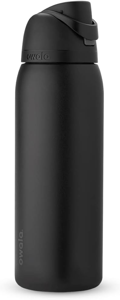 FreeSip Insulated Stainless Steel Water Bottle with Straw, BPA-Free Sports Water Bottle, Great for Travel, 32 Oz, Very, Very Dark