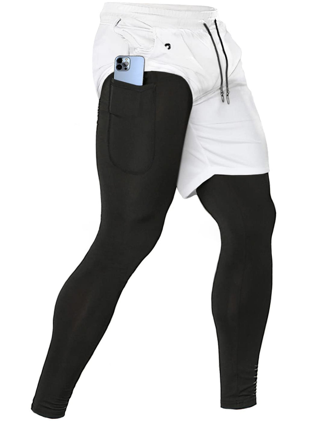 Men's 2 in 1 Running Pants, Gym Workout Compression Pants