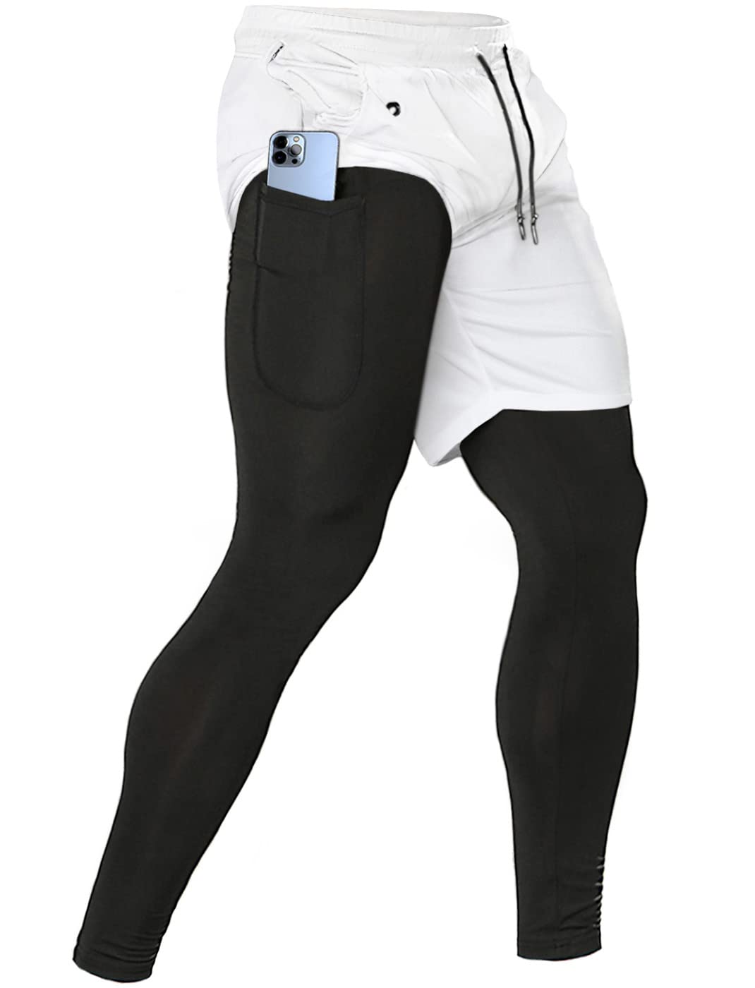 Men's 2 in 1 Running Pants, Gym Workout Compression Pants