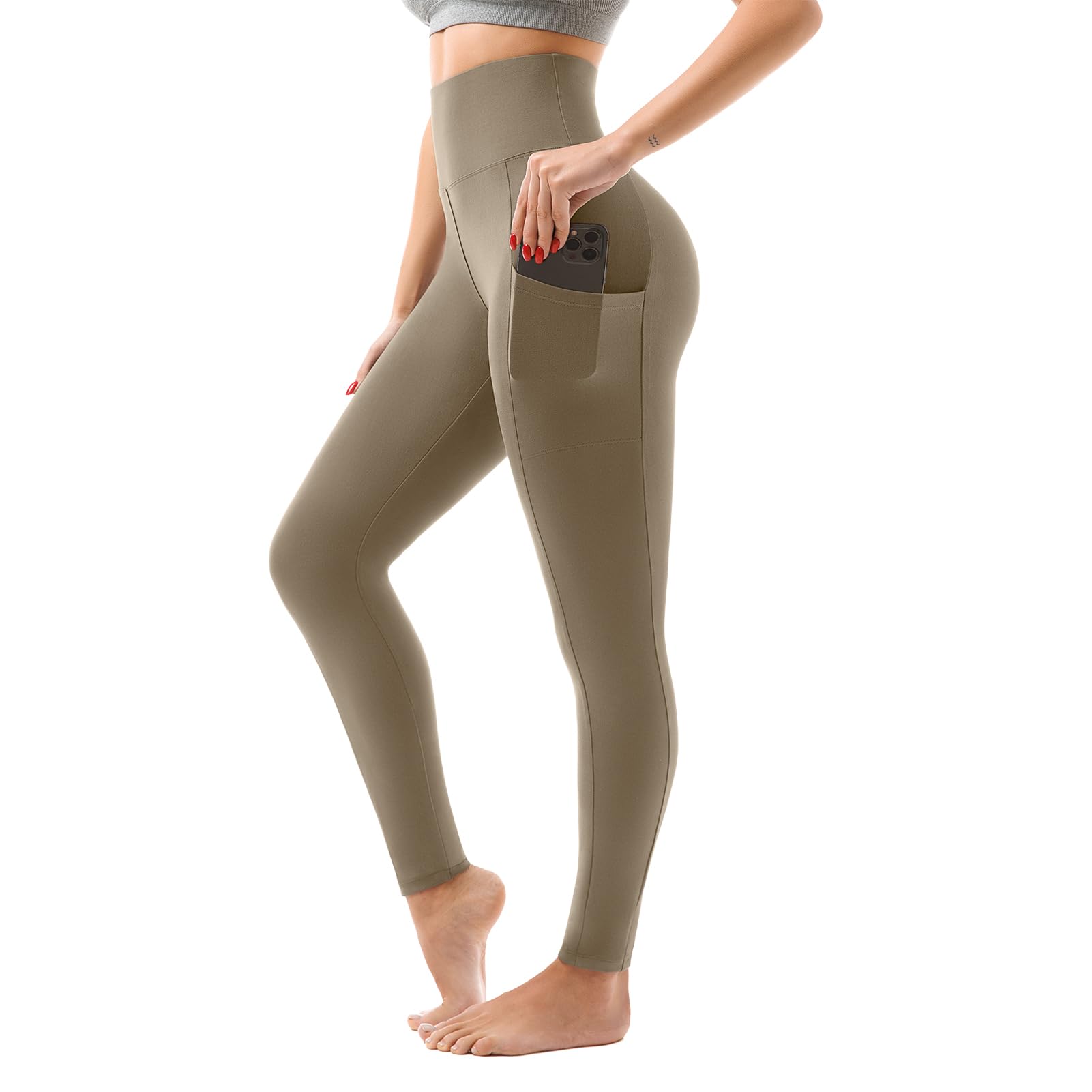 High Waisted Leggings with Pockets Women, Full Length Capri Buttery Soft Stretchy Yoga Pants
