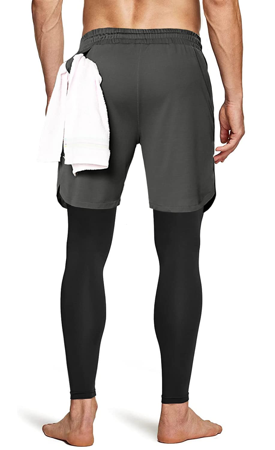 Men's 2 in 1 Running Pants, Gym Workout Compression Pants