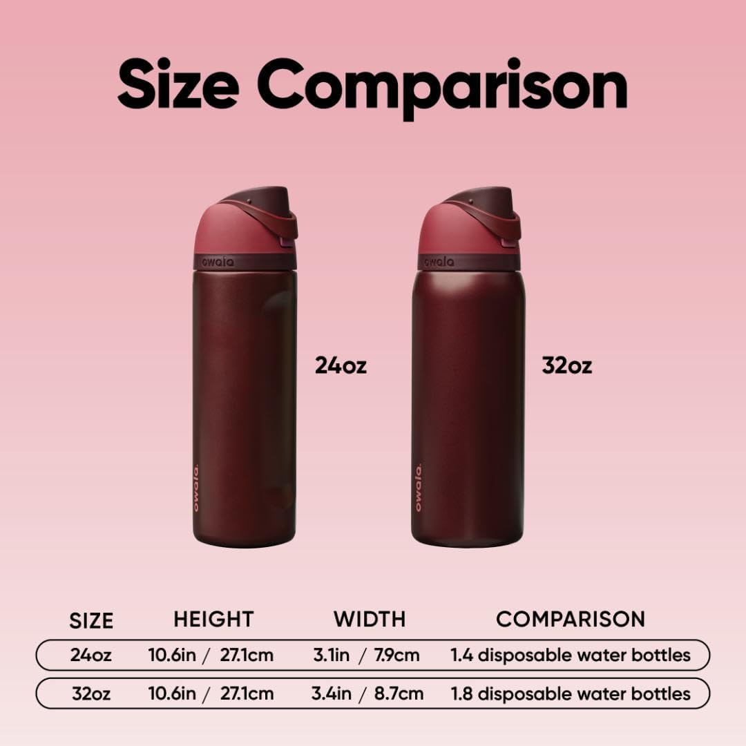 FreeSip Insulated Stainless Steel Water Bottle with Straw, BPA-Free Sports Water Bottle, Great for Travel, 32 Oz, Very, Very Dark