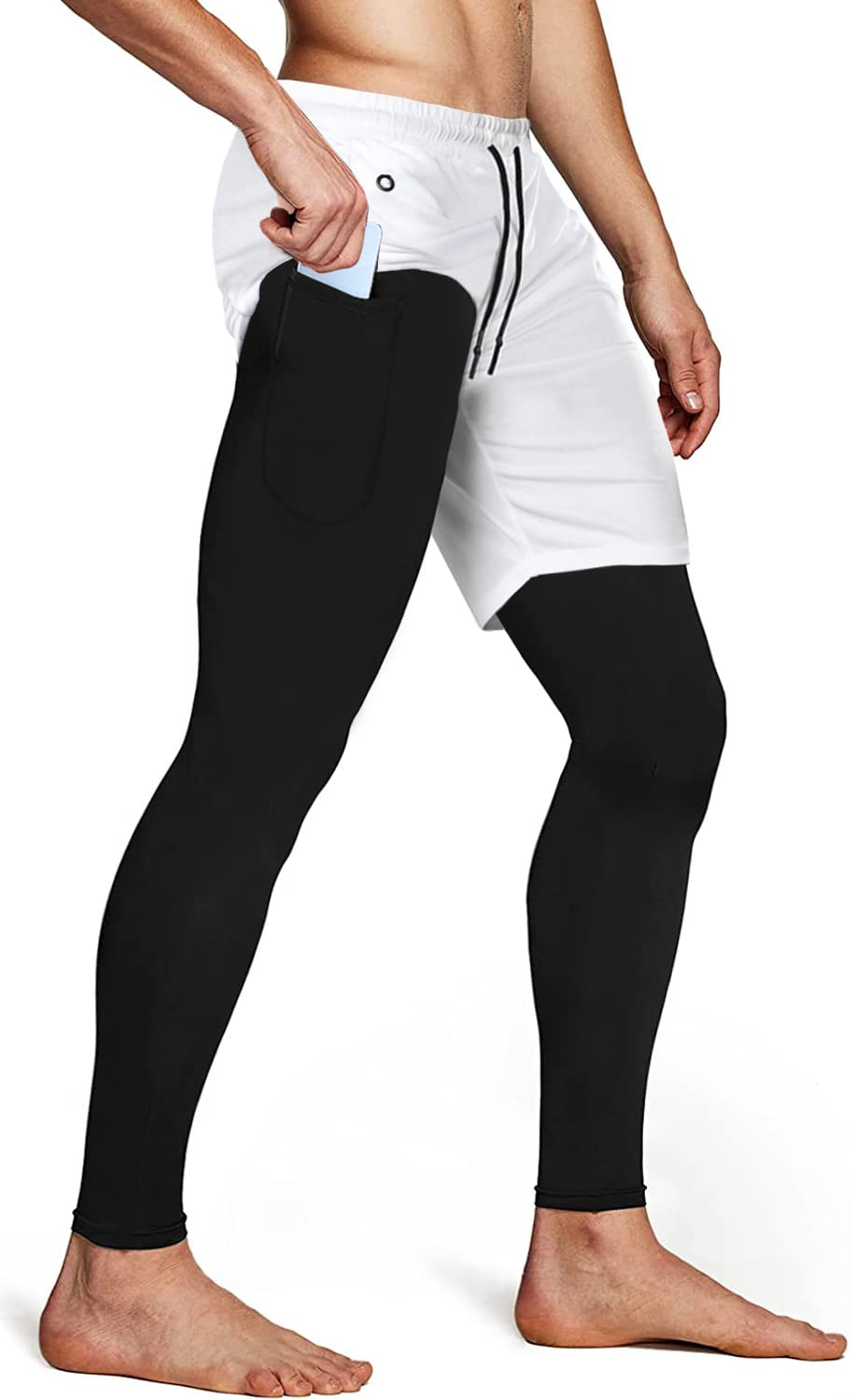 Men's 2 in 1 Running Pants, Gym Workout Compression Pants