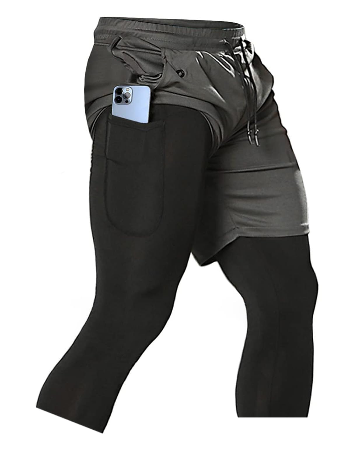 Men's 2 in 1 Running Pants, Gym Workout Compression Pants