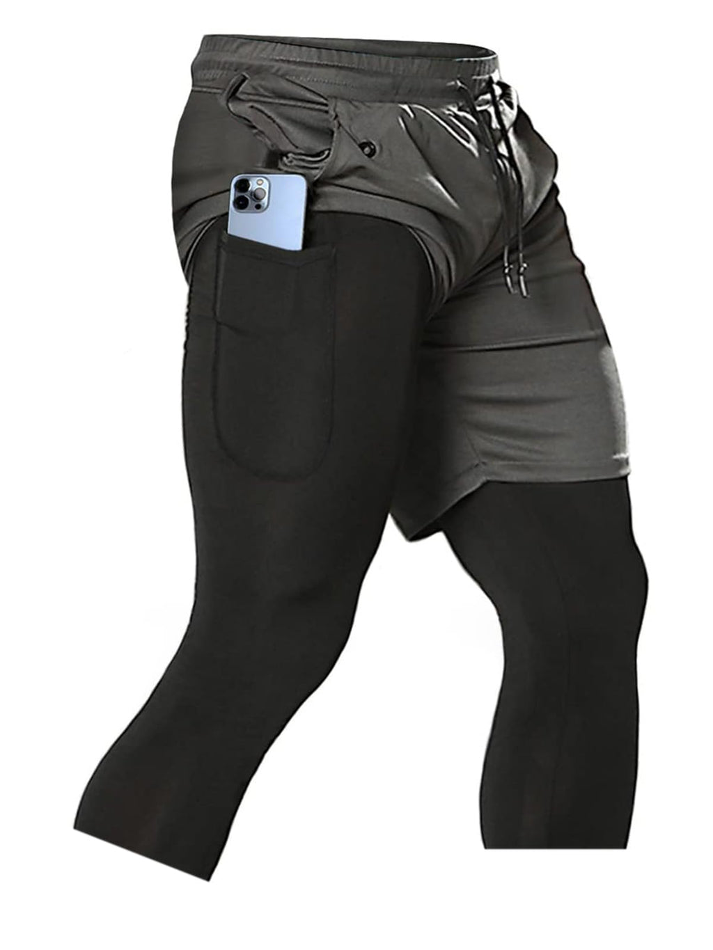 Men's 2 in 1 Running Pants, Gym Workout Compression Pants