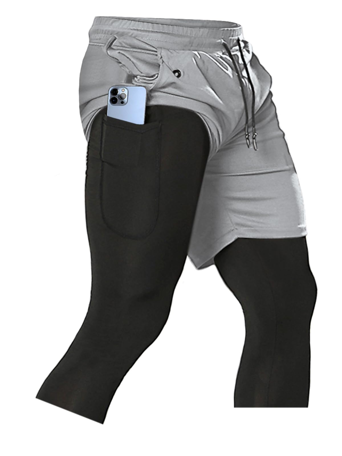 Men's 2 in 1 Running Pants, Gym Workout Compression Pants