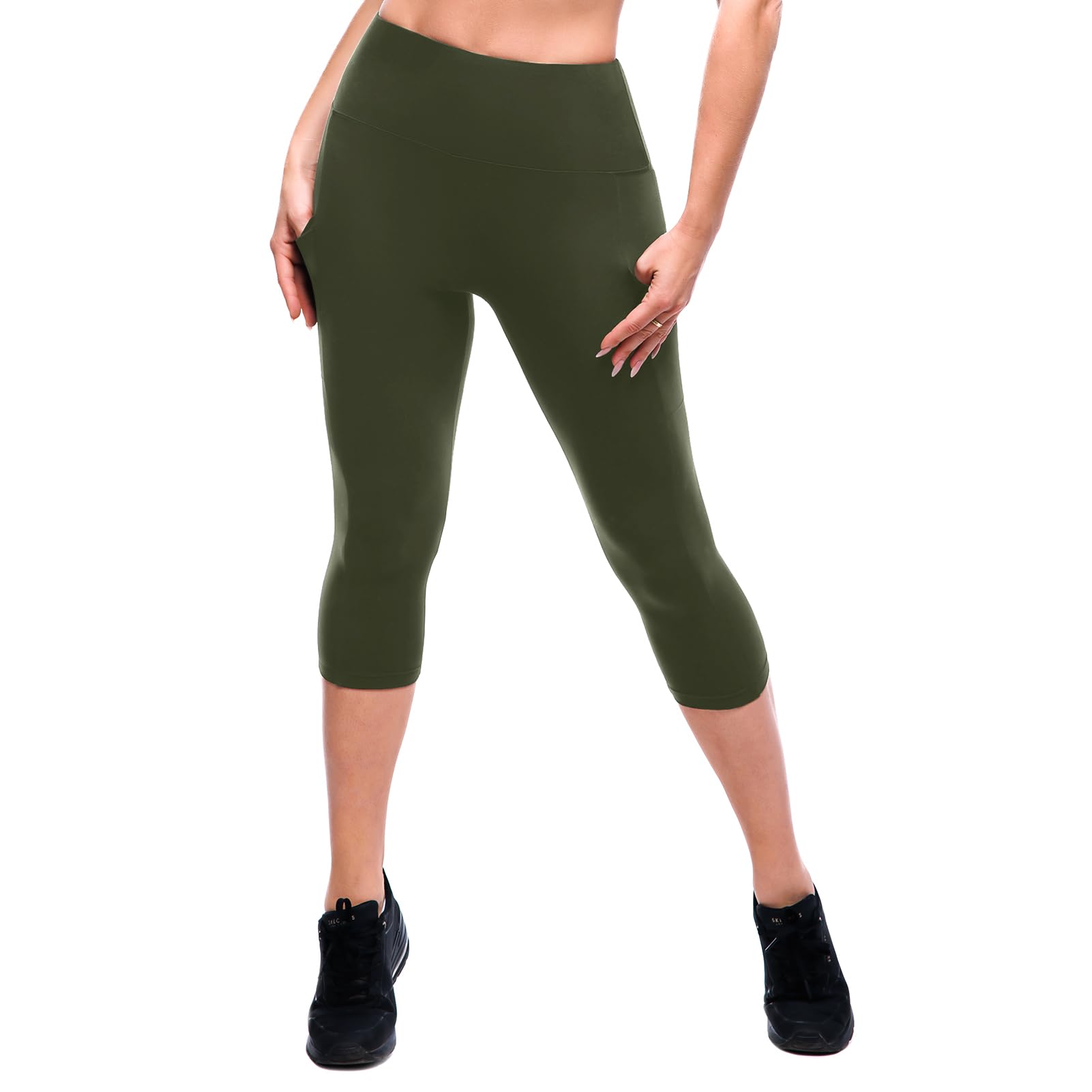 High Waisted Leggings with Pockets Women, Full Length Capri Buttery Soft Stretchy Yoga Pants