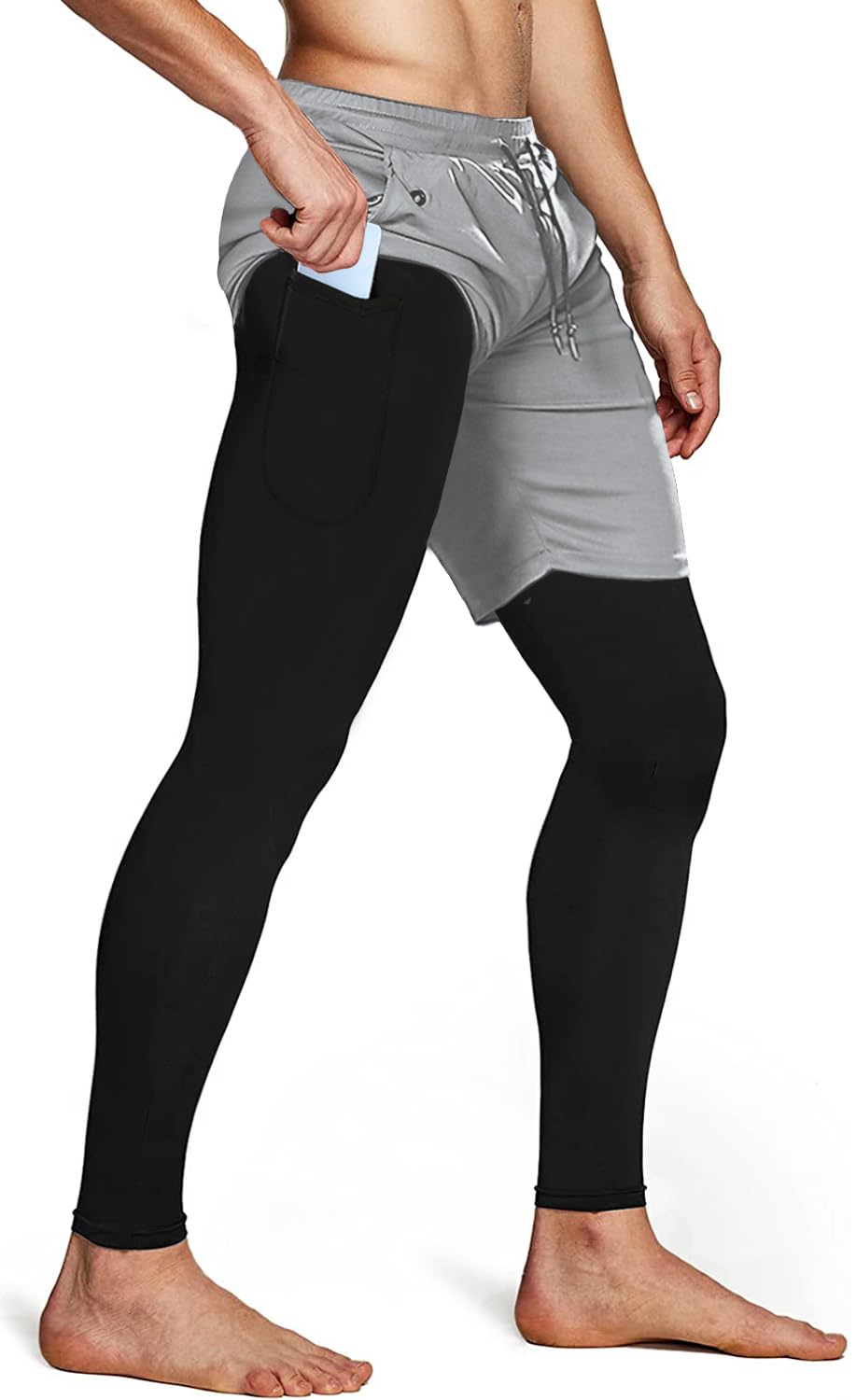 Men's 2 in 1 Running Pants, Gym Workout Compression Pants