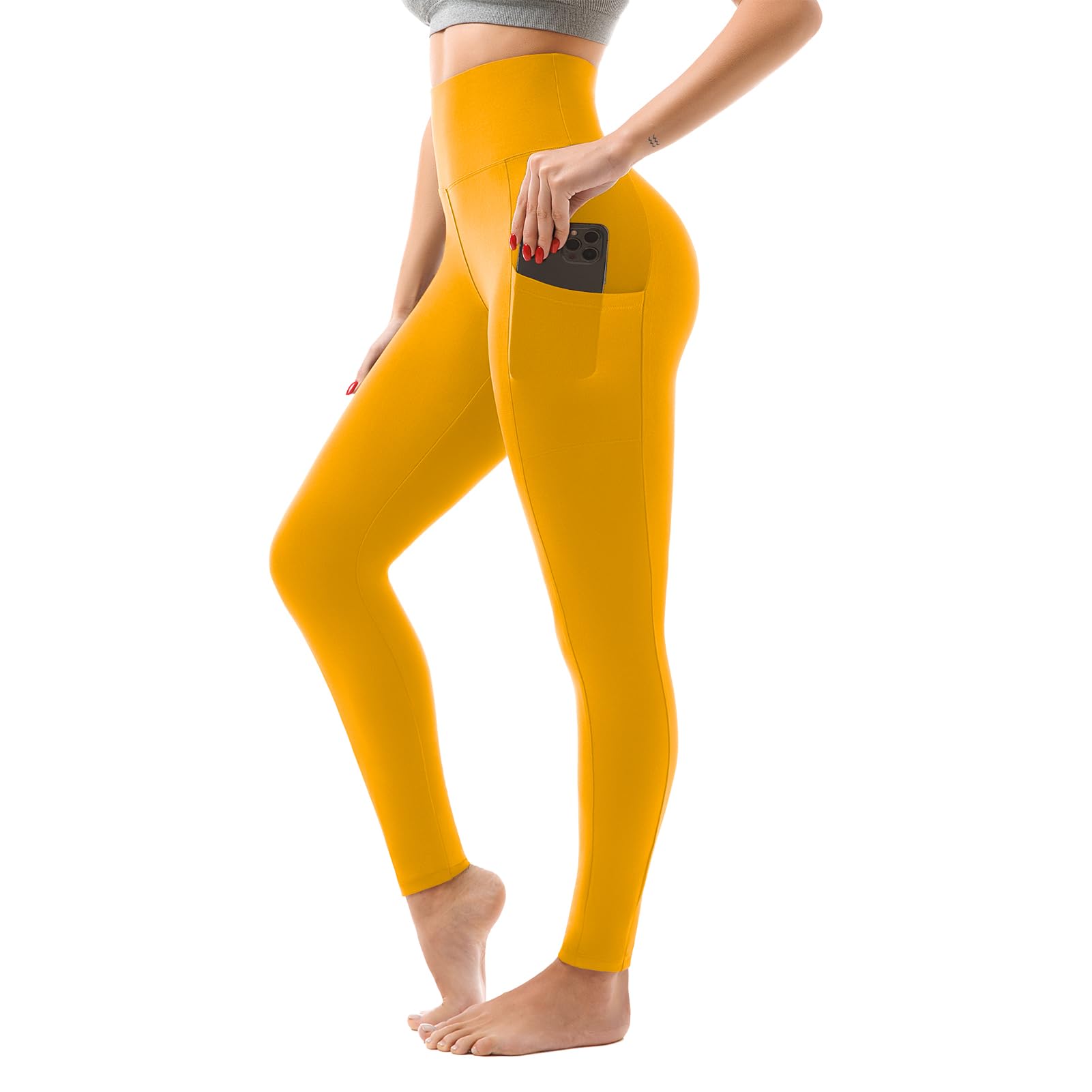 High Waisted Leggings with Pockets Women, Full Length Capri Buttery Soft Stretchy Yoga Pants