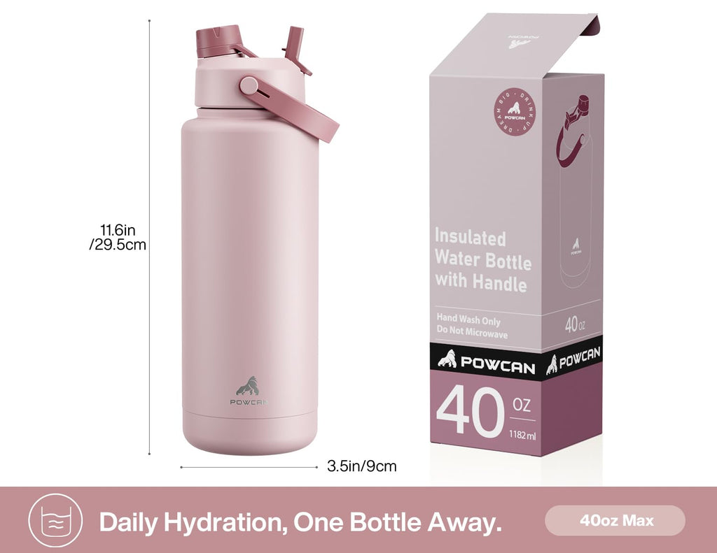 40 oz Insulated Water Bottle with 2-in-1 Straw and Spout Lid (Cotton Candy)