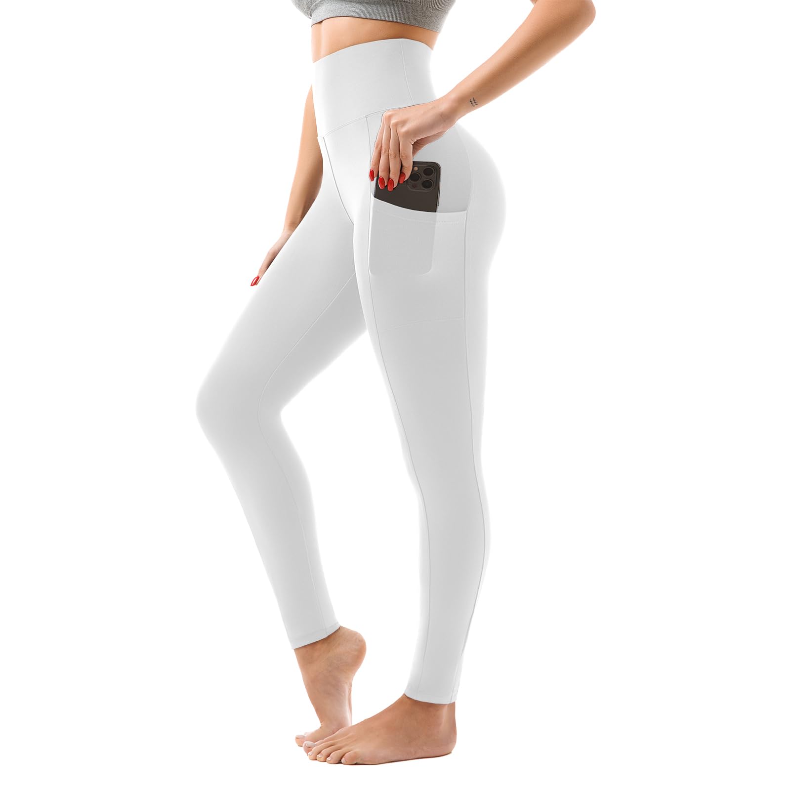 High Waisted Leggings with Pockets Women, Full Length Capri Buttery Soft Stretchy Yoga Pants