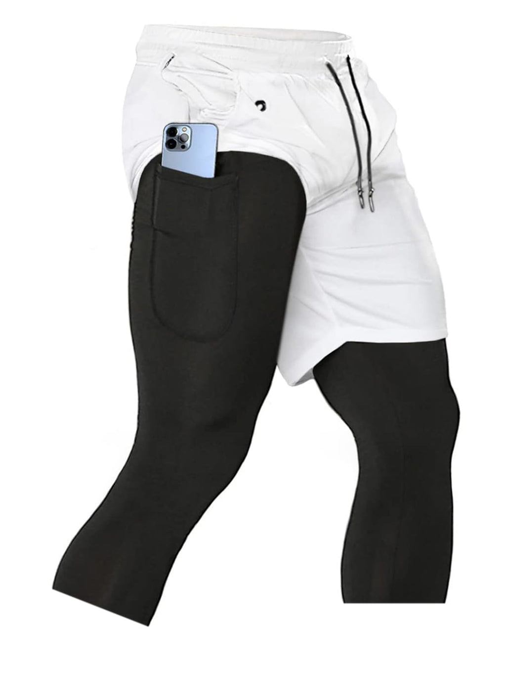 Men's 2 in 1 Running Pants, Gym Workout Compression Pants