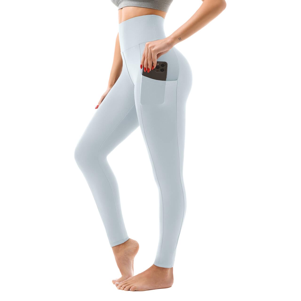 High Waisted Leggings with Pockets Women, Full Length Capri Buttery Soft Stretchy Yoga Pants