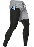 Men's 2 in 1 Running Pants, Gym Workout Compression Pants