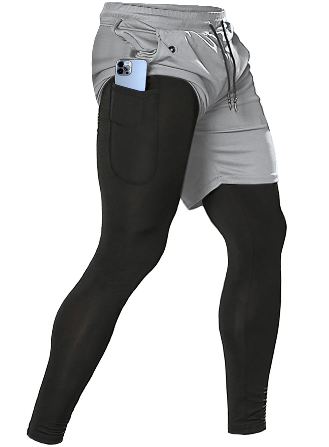 Men's 2 in 1 Running Pants, Gym Workout Compression Pants