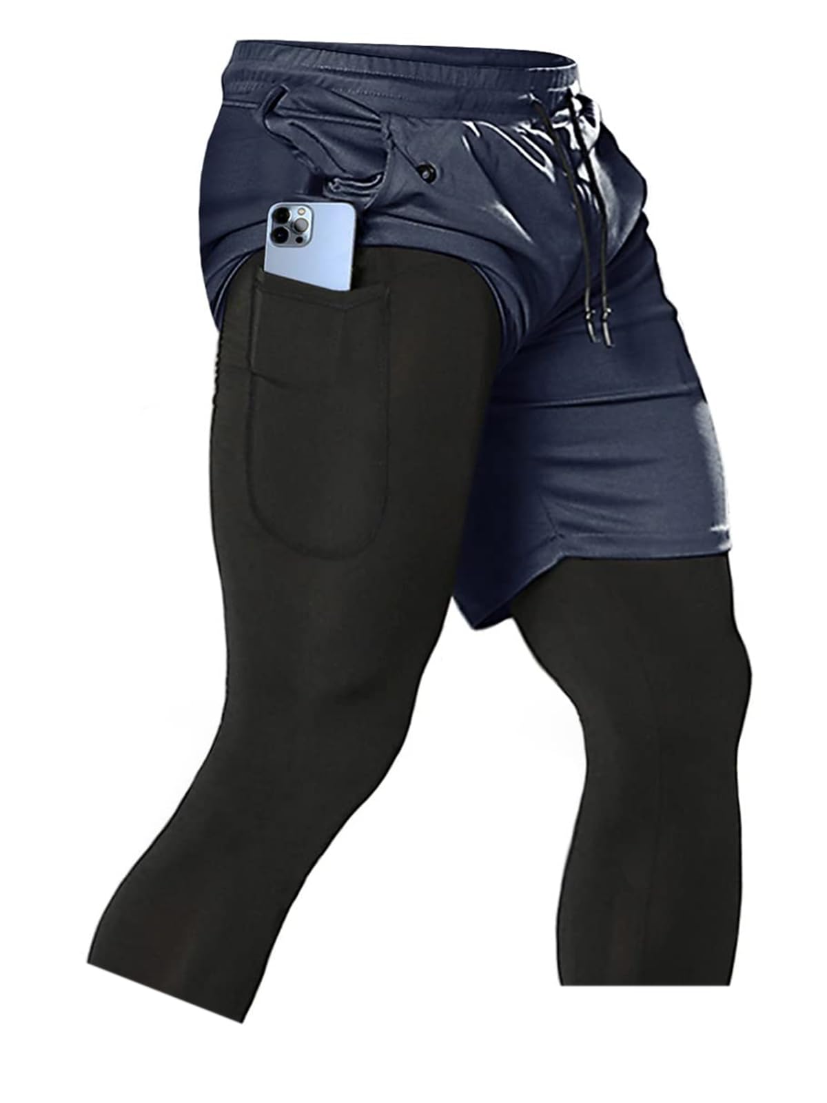 Men's 2 in 1 Running Pants, Gym Workout Compression Pants