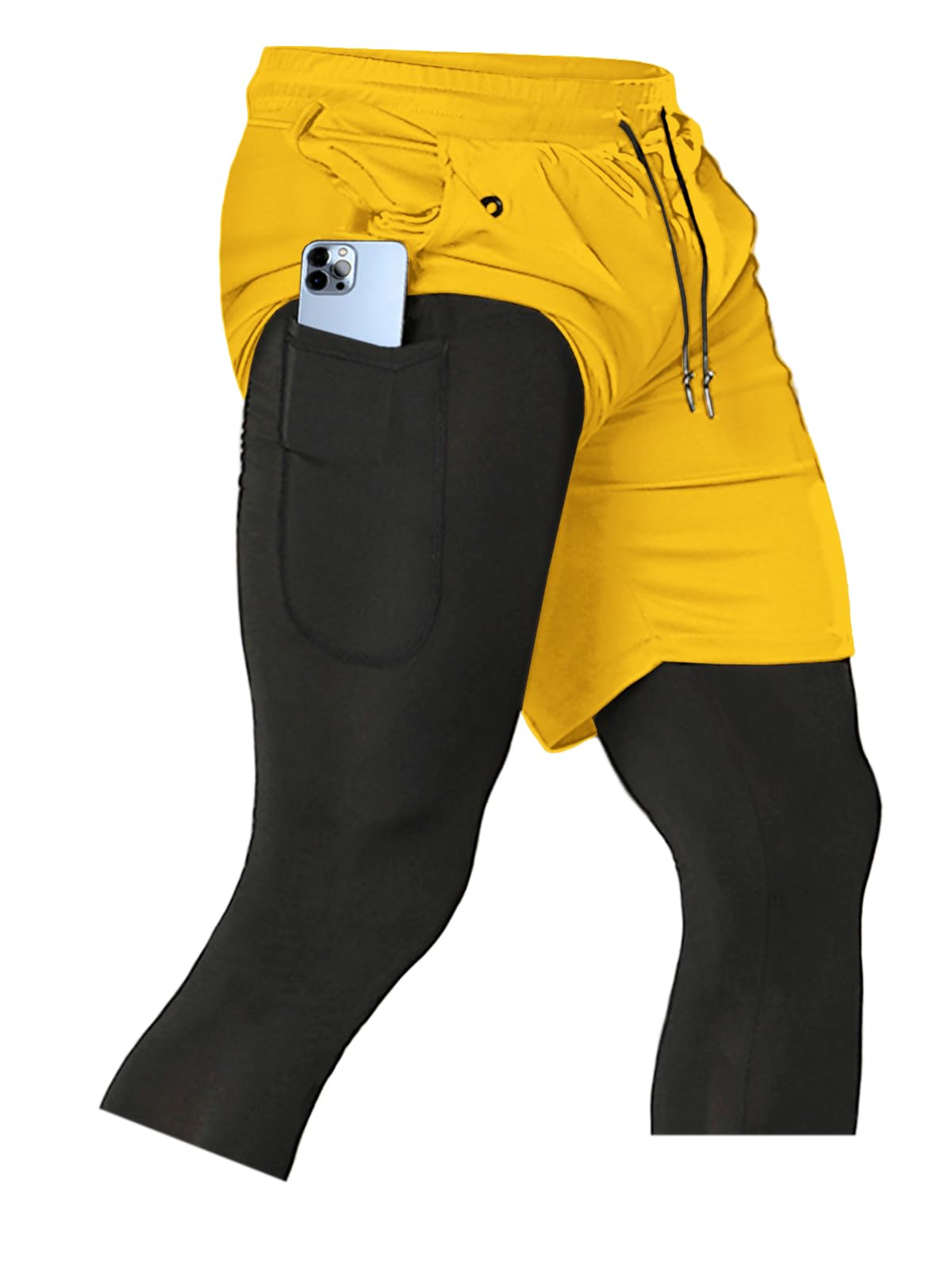 Men's 2 in 1 Running Pants, Gym Workout Compression Pants