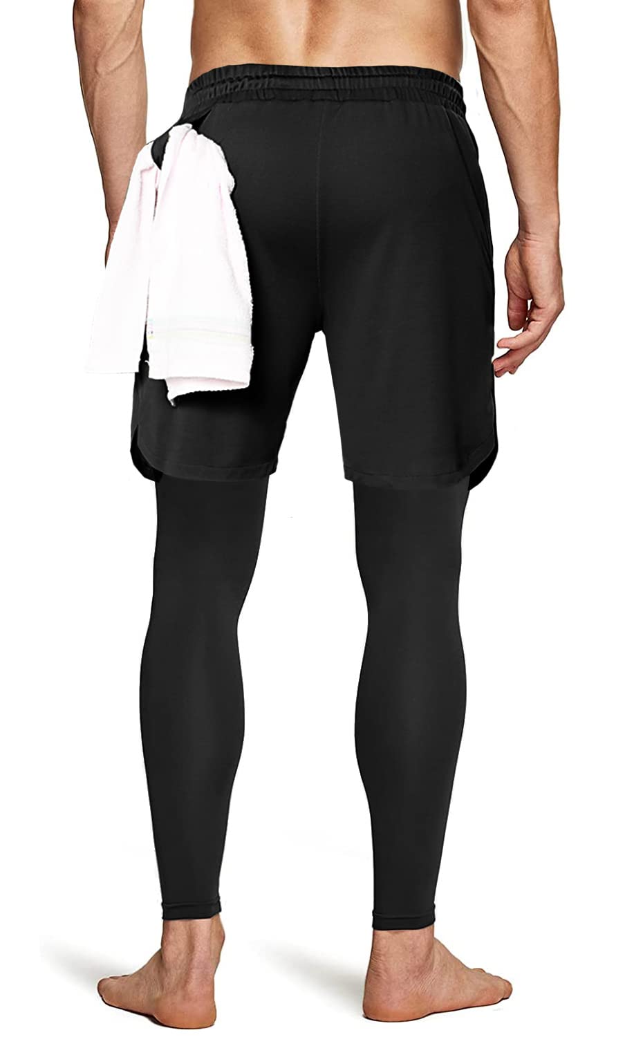 Men's 2 in 1 Running Pants, Gym Workout Compression Pants