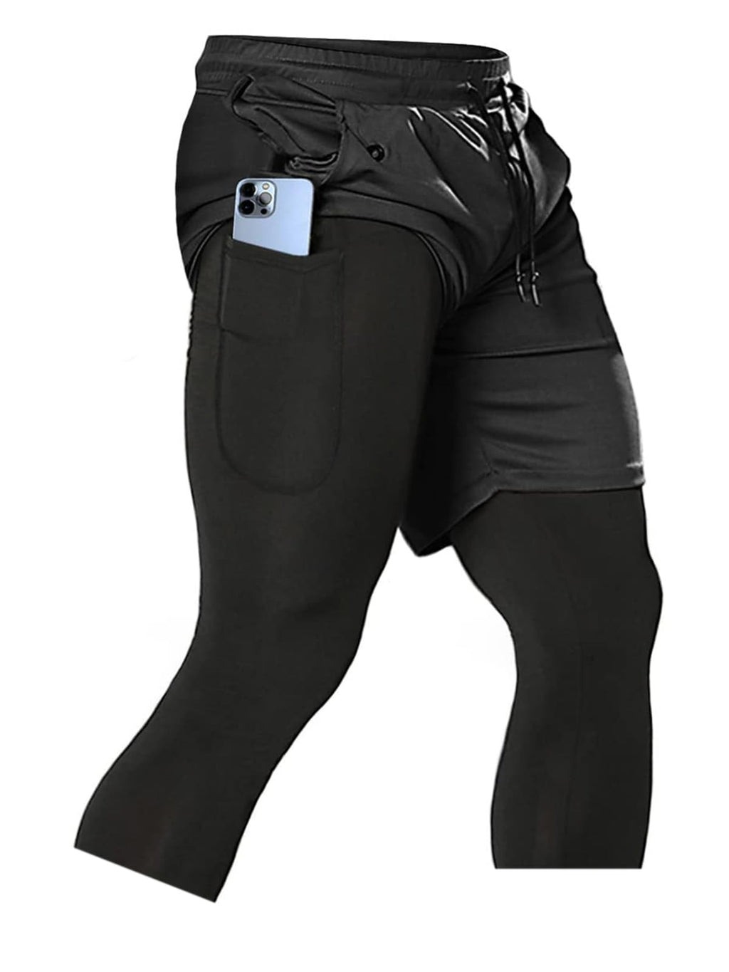 Men's 2 in 1 Running Pants, Gym Workout Compression Pants