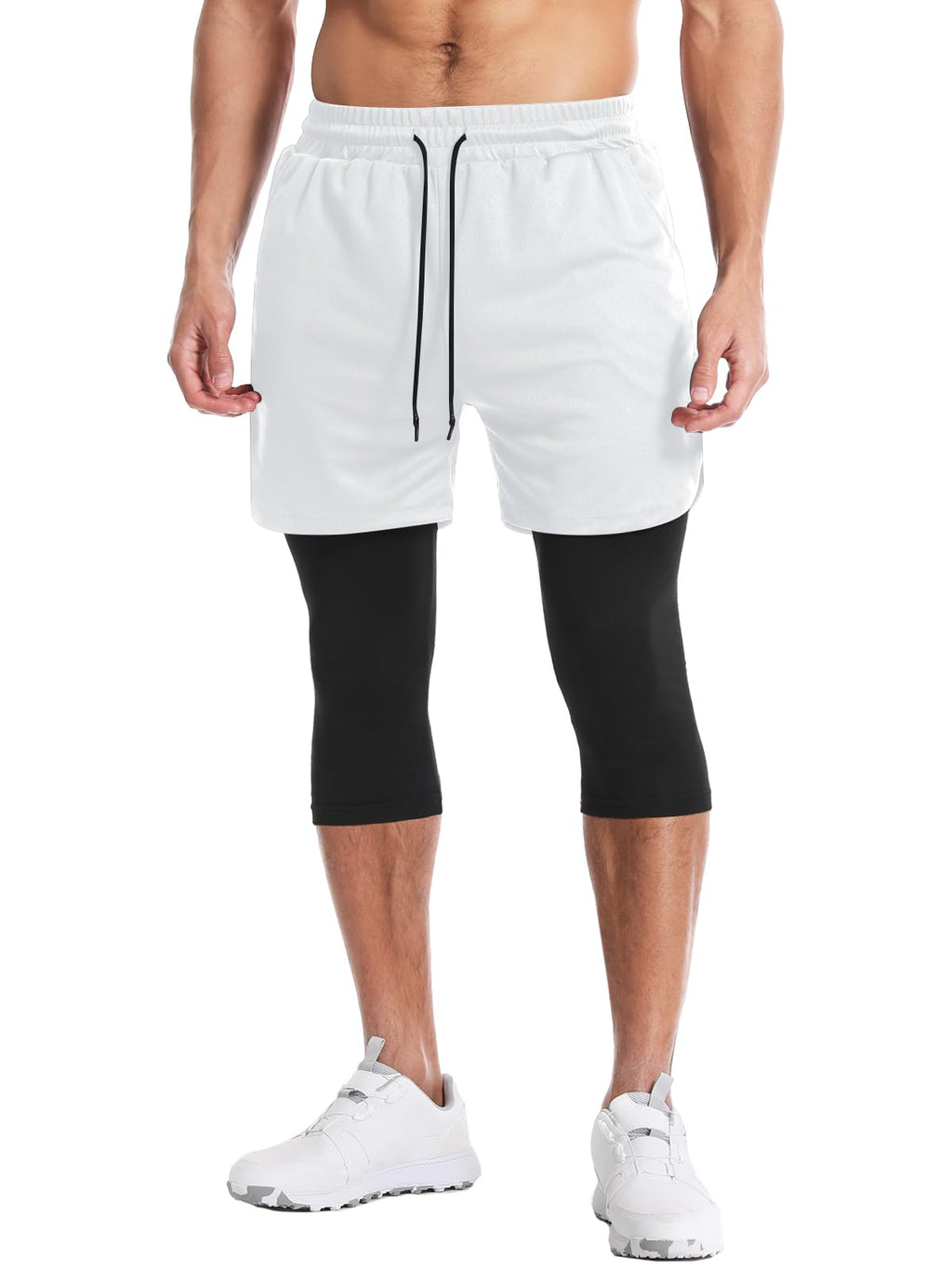 Men's 2 in 1 Running Pants, Gym Workout Compression Pants