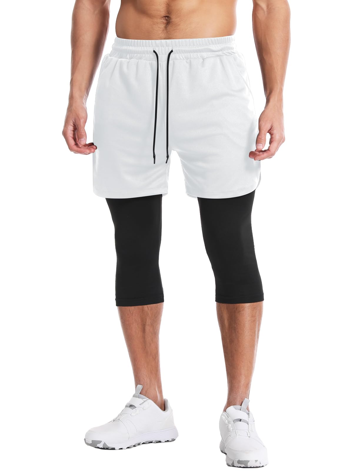 Men's 2 in 1 Running Pants, Gym Workout Compression Pants