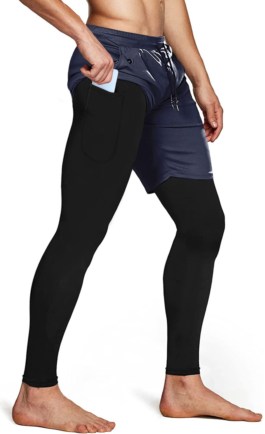 Men's 2 in 1 Running Pants, Gym Workout Compression Pants
