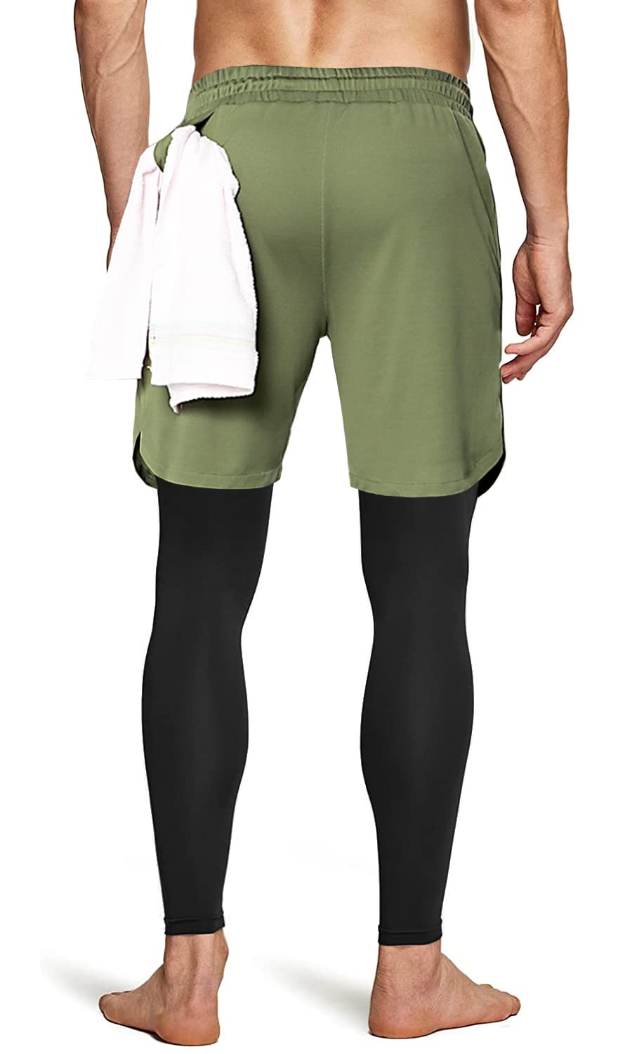 Men's 2 in 1 Running Pants, Gym Workout Compression Pants