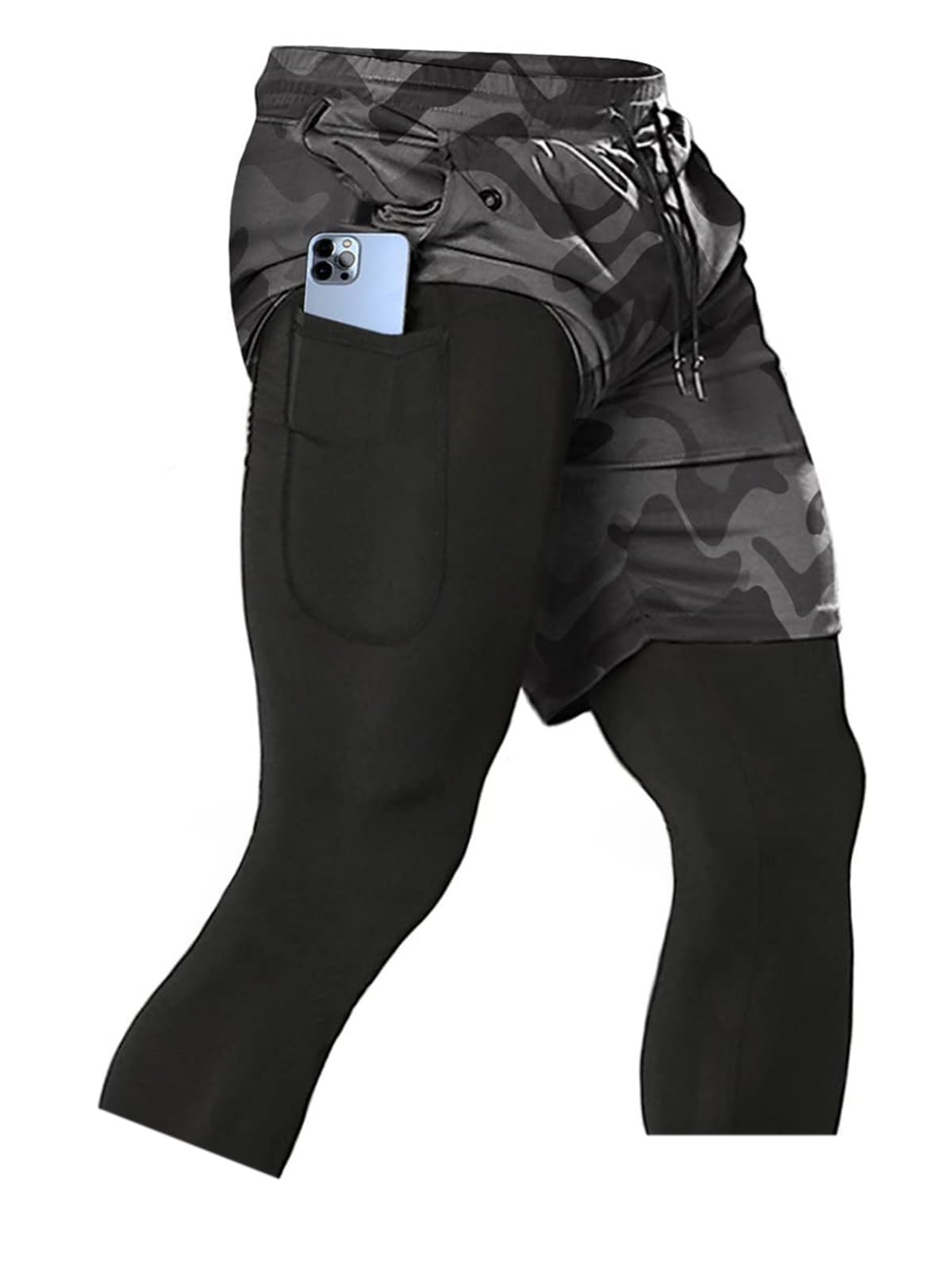 Men's 2 in 1 Running Pants, Gym Workout Compression Pants