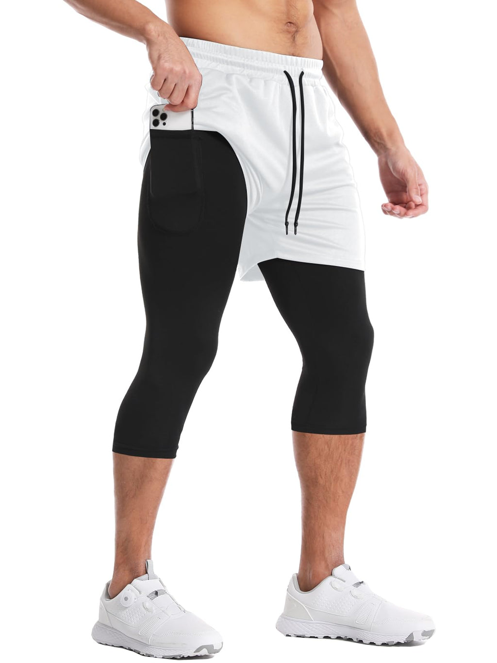 Men's 2 in 1 Running Pants, Gym Workout Compression Pants