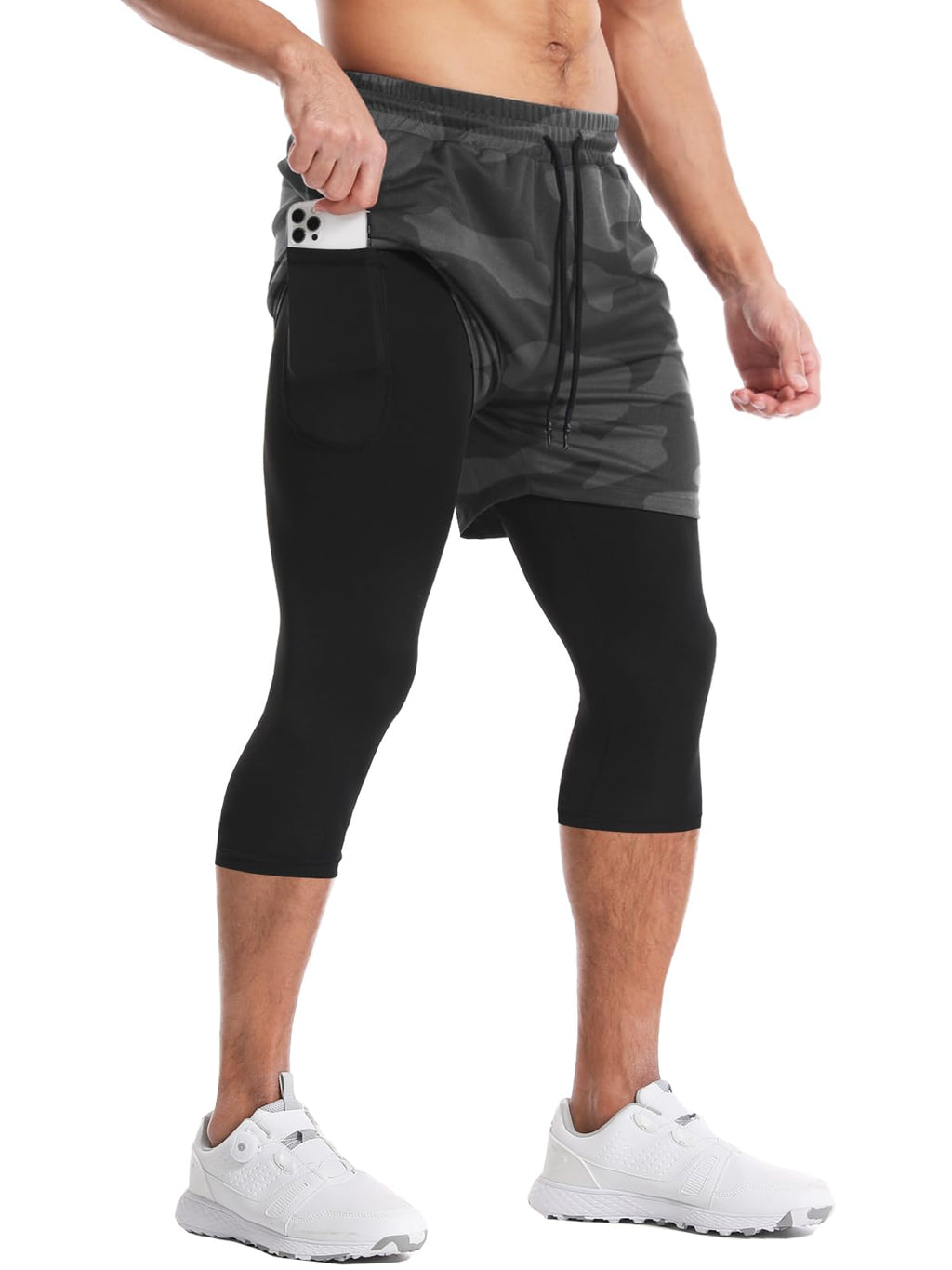 Men's 2 in 1 Running Pants, Gym Workout Compression Pants