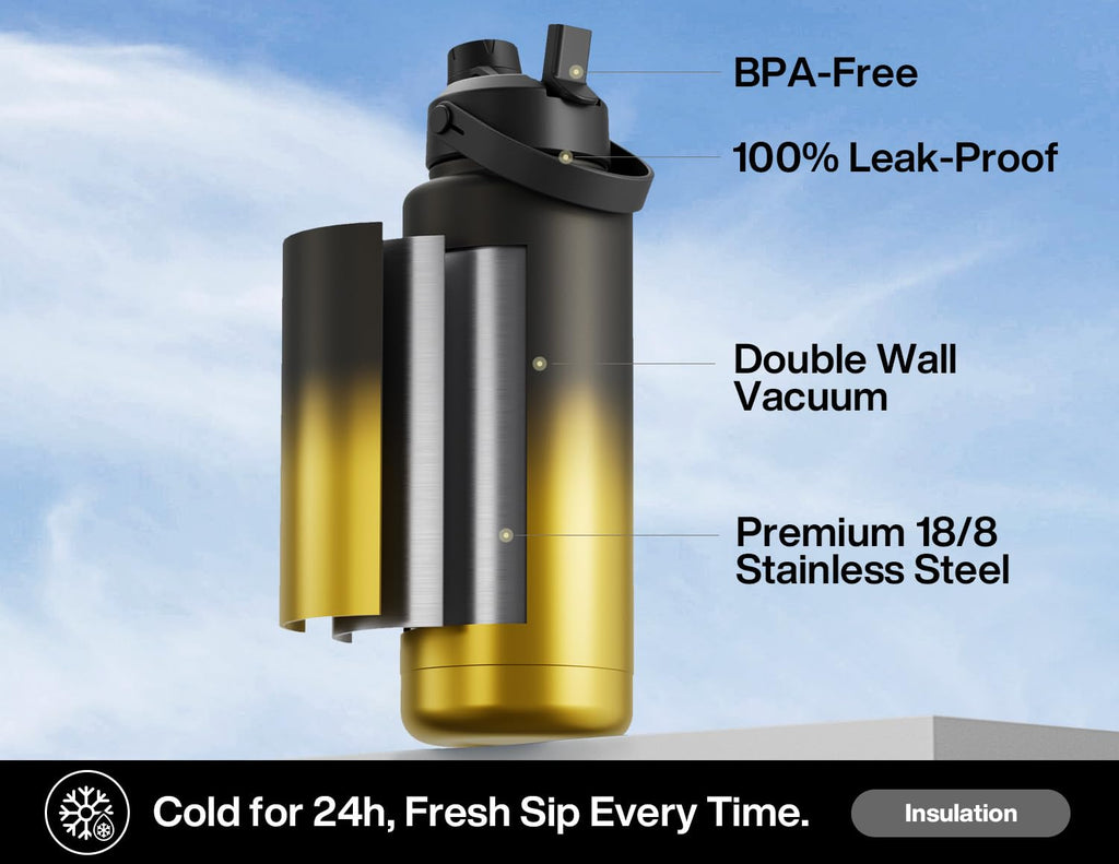 40 oz Insulated Water Bottle with 2-in-1 Straw and Spout Lid (Cotton Candy)
