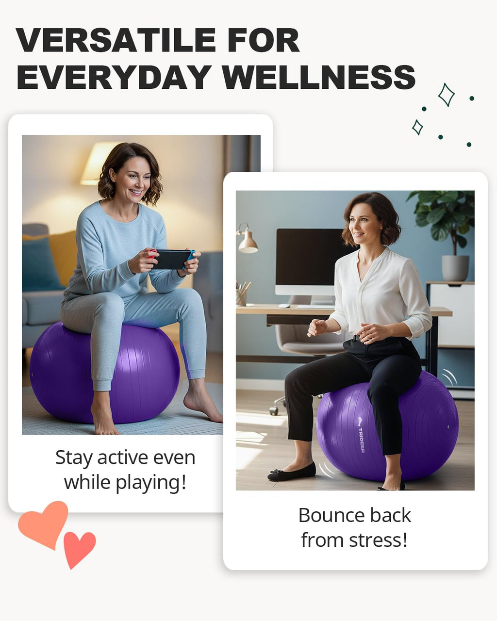 Exercise Ball for Yoga, Pilates & Fitness – Stability Ball Equipment for Home Gym & Office