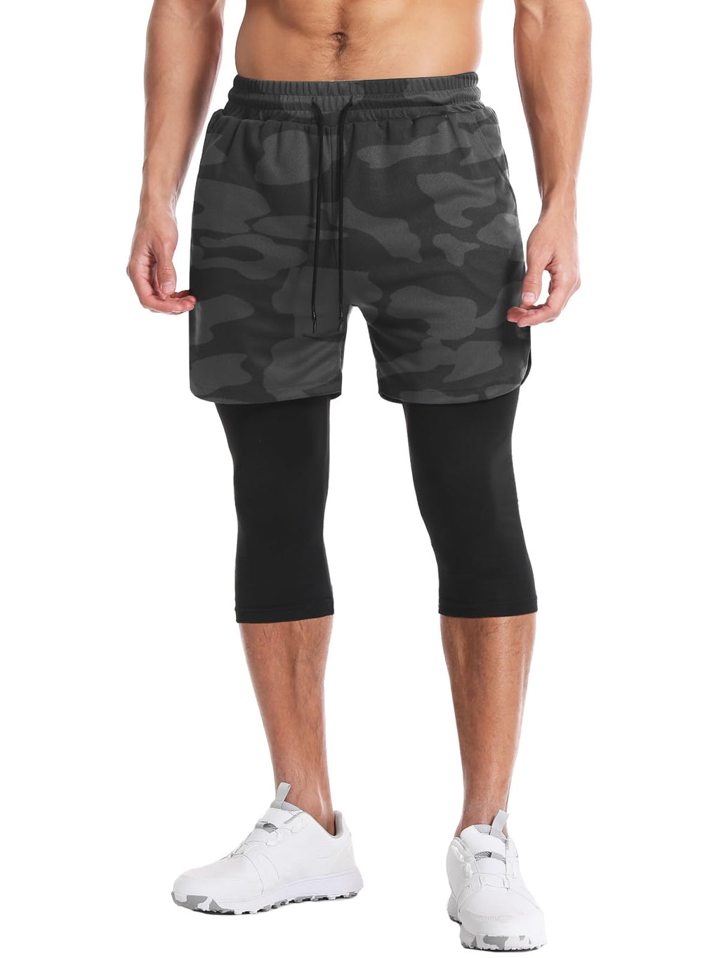 Men's 2 in 1 Running Pants, Gym Workout Compression Pants