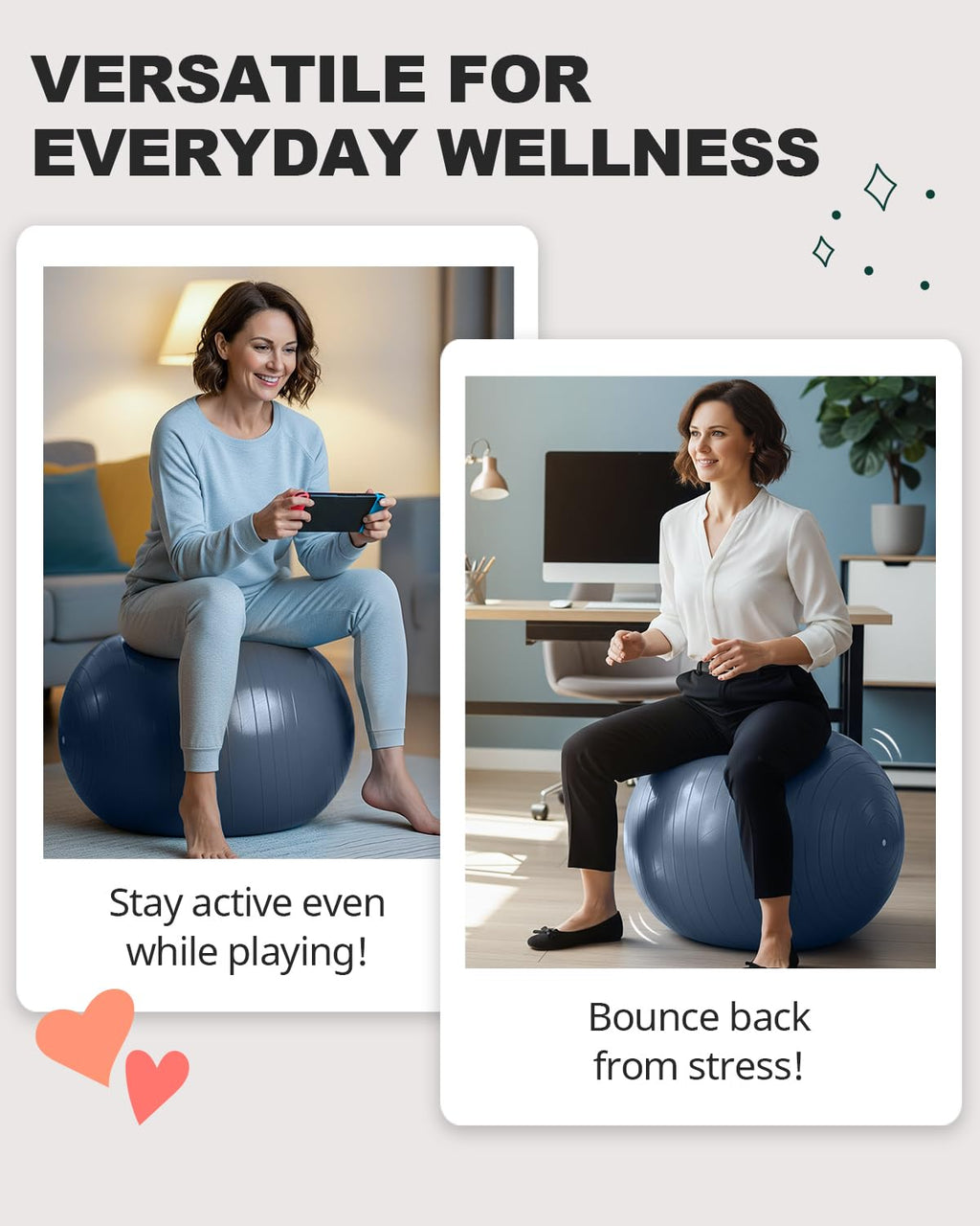 Exercise Ball for Yoga, Pilates & Fitness – Stability Ball Equipment for Home Gym & Office