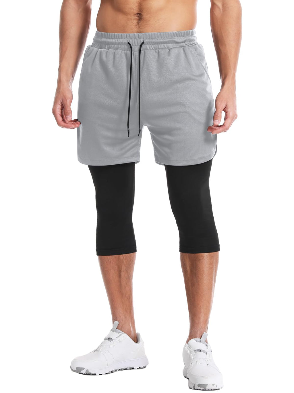 Men's 2 in 1 Running Pants, Gym Workout Compression Pants