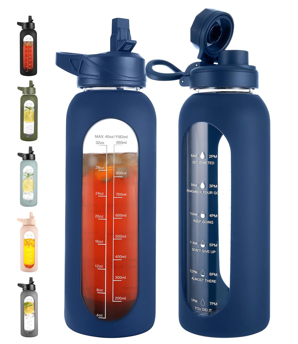 40 oz Glass Water Bottle with Straw and Handle
