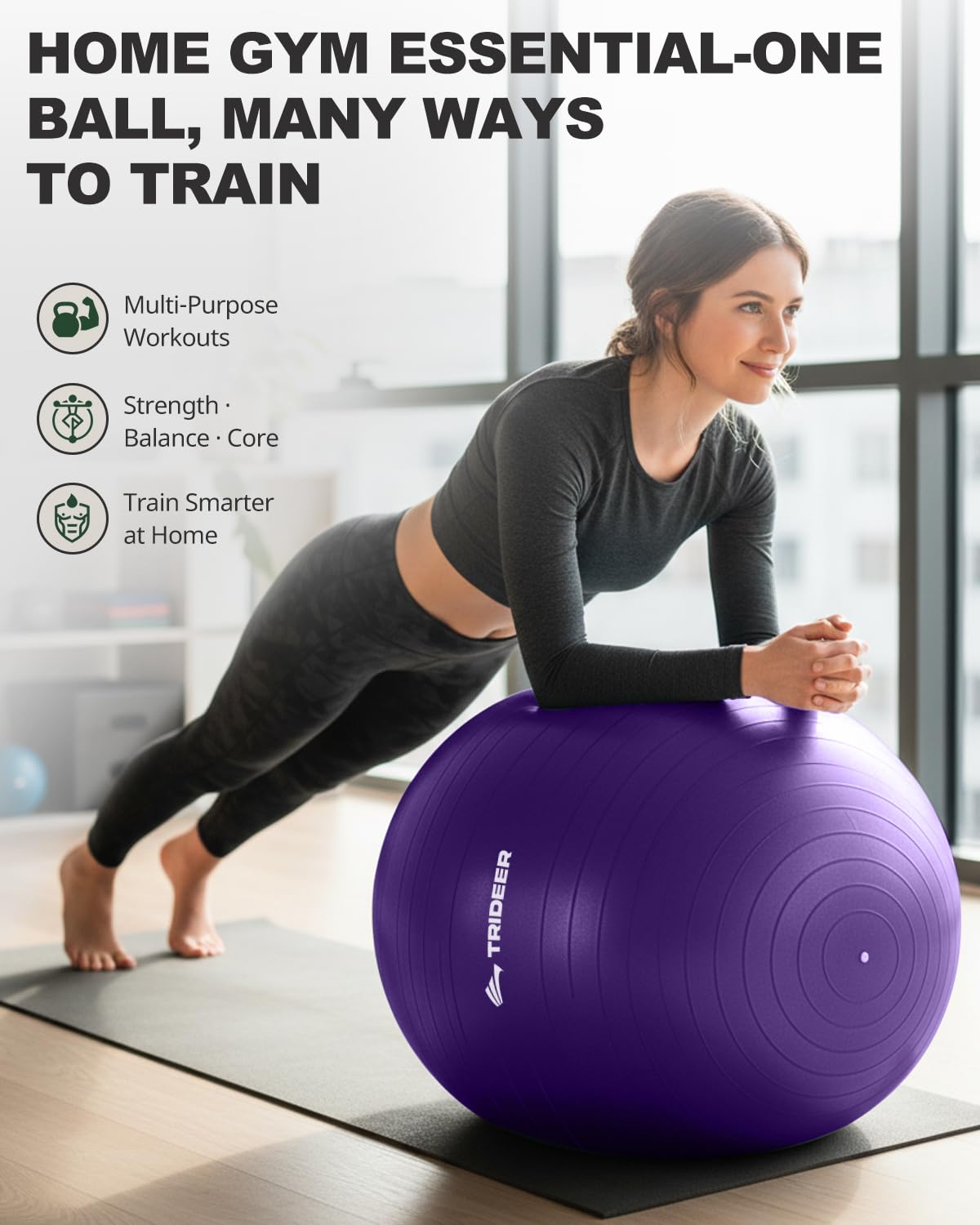 Exercise Ball for Yoga, Pilates & Fitness – Stability Ball Equipment for Home Gym & Office