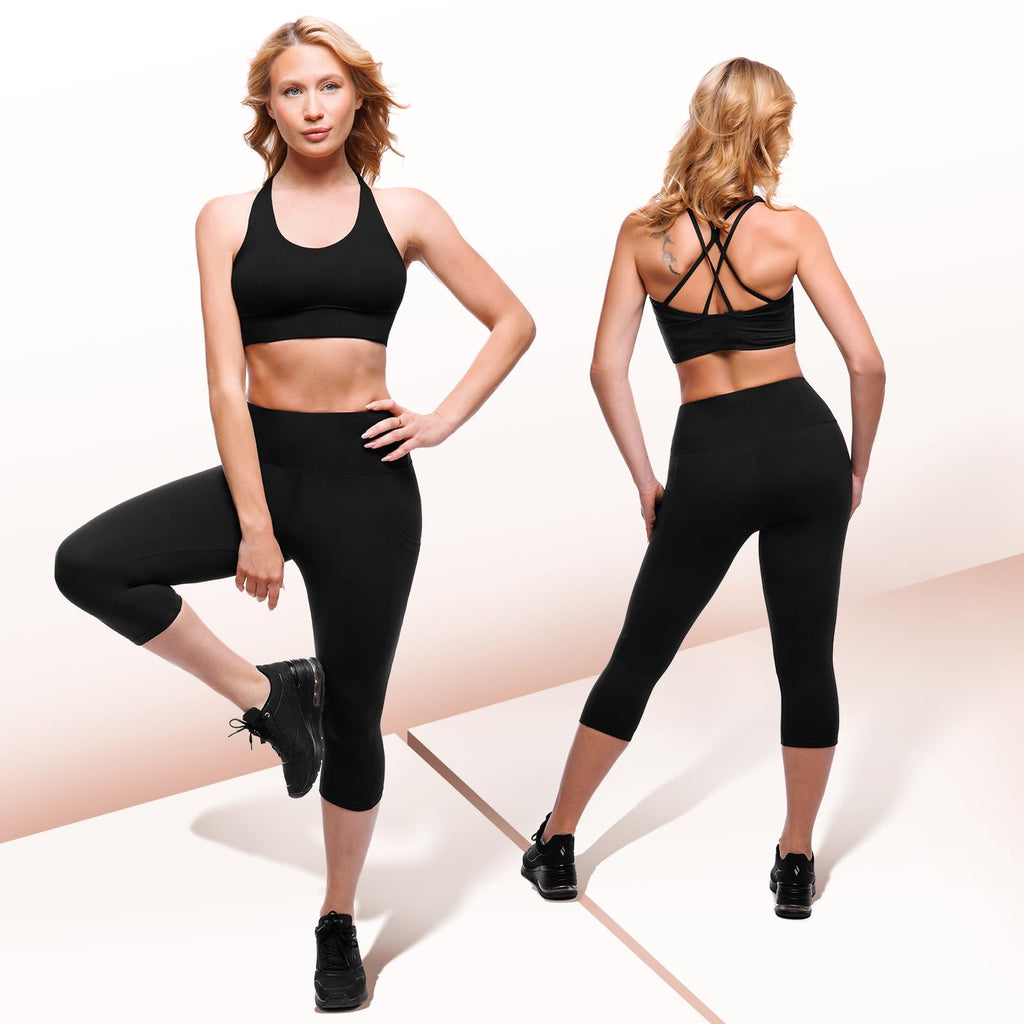 High Waisted Leggings with Pockets Women, Full Length Capri Buttery Soft Stretchy Yoga Pants