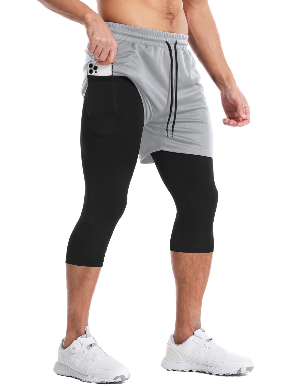 Men's 2 in 1 Running Pants, Gym Workout Compression Pants