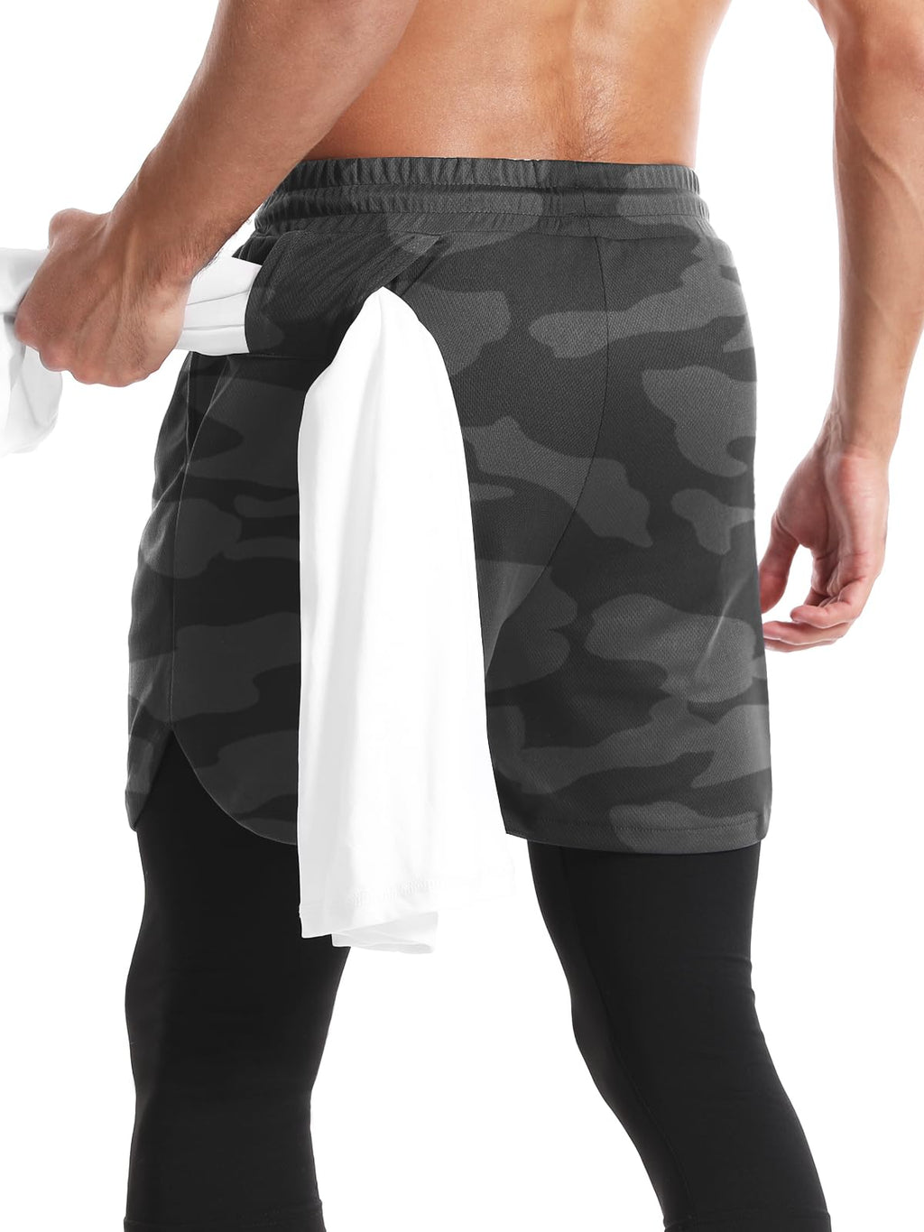 Men's 2 in 1 Running Pants, Gym Workout Compression Pants