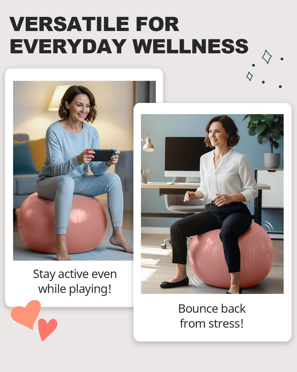 Exercise Ball for Yoga, Pilates & Fitness – Stability Ball Equipment for Home Gym & Office
