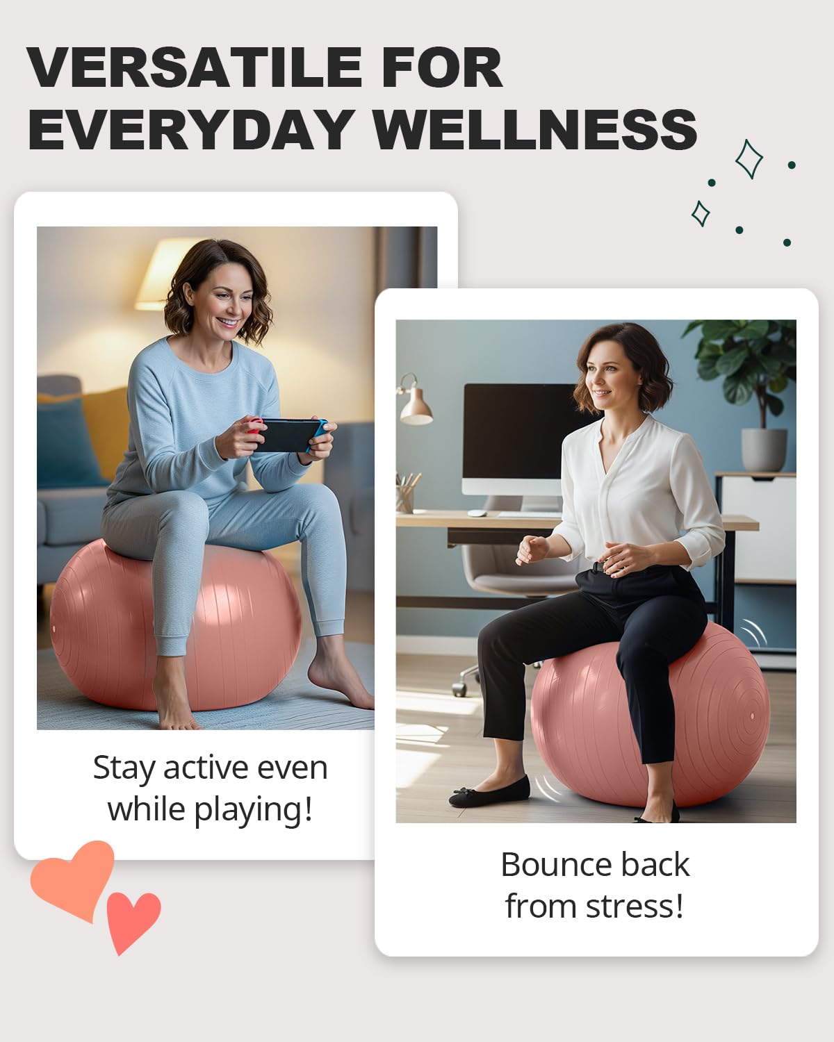 Exercise Ball for Yoga, Pilates & Fitness – Stability Ball Equipment for Home Gym & Office