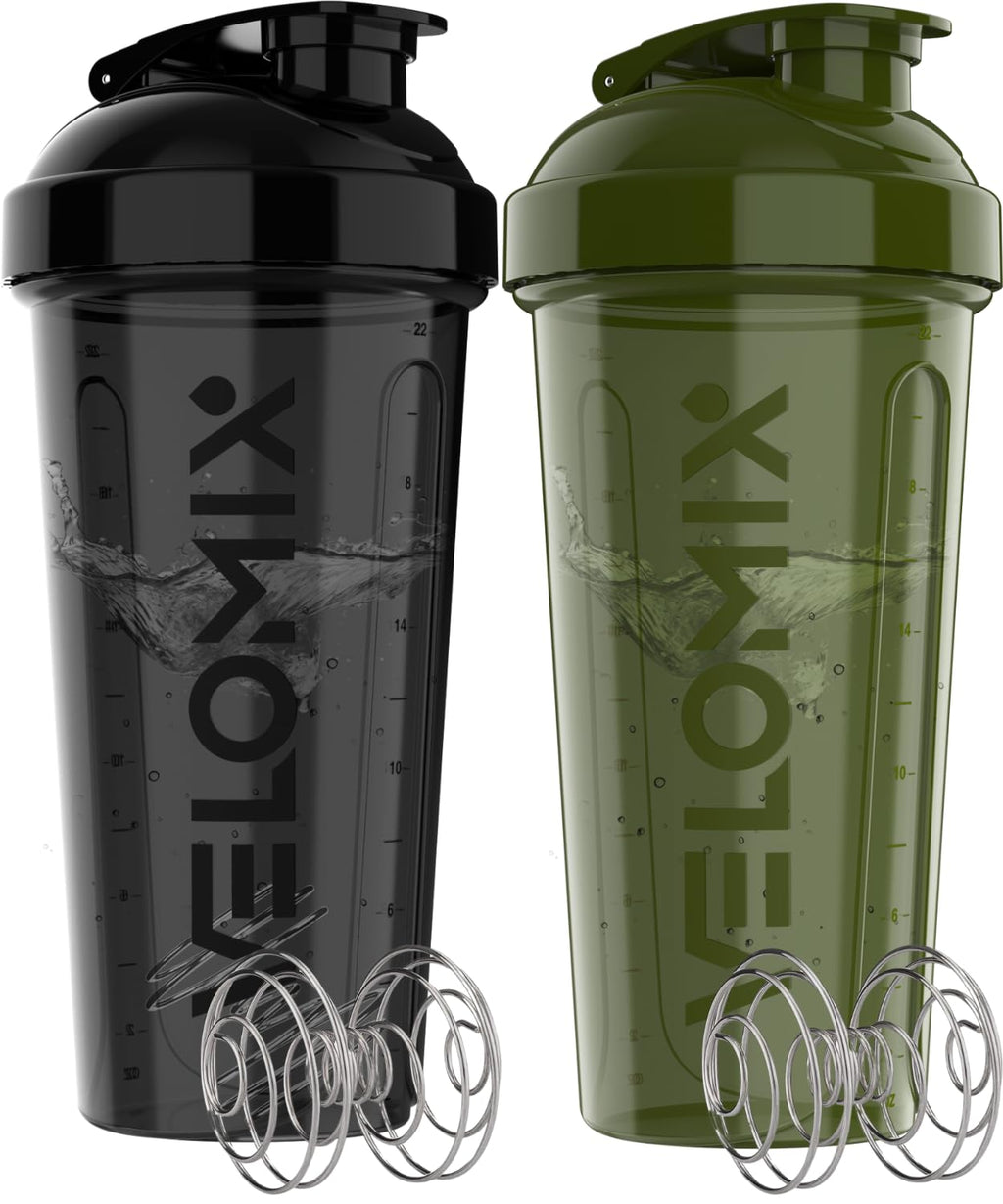 2 Pack- 28 oz Protein Shaker Bottles for Protein Mixes - 2x Wire Whisk | Leak Proof Shaker Cups for Protein Shakes