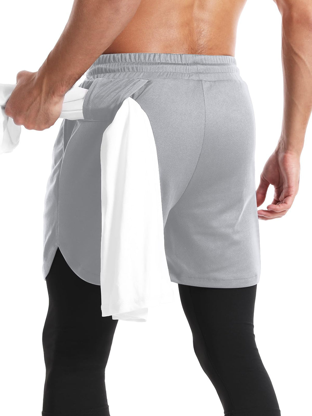 Men's 2 in 1 Running Pants, Gym Workout Compression Pants