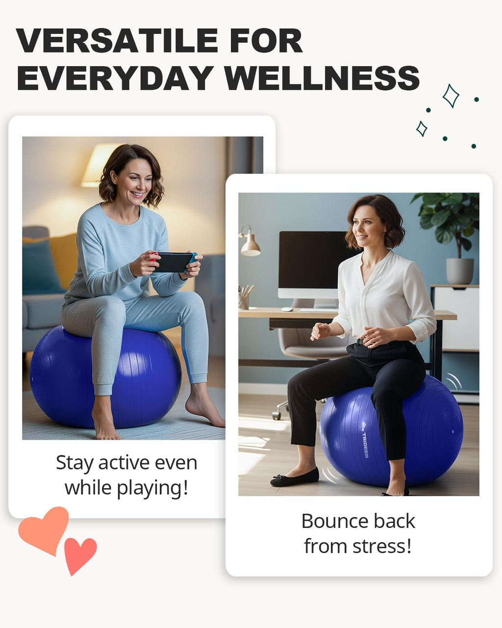 Exercise Ball for Yoga, Pilates & Fitness – Stability Ball Equipment for Home Gym & Office
