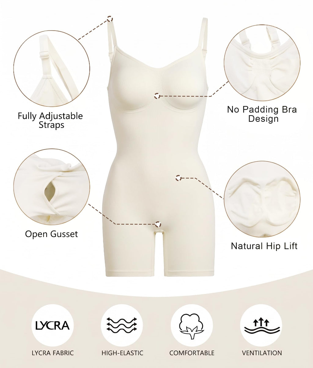 Women Tummy Control Bodysuit Mid Thigh Body Shaper Shorts for a Lifted Look