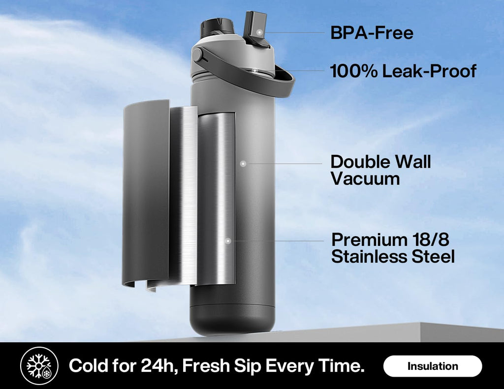 40 oz Insulated Water Bottle with 2-in-1 Straw and Spout Lid (Cotton Candy)
