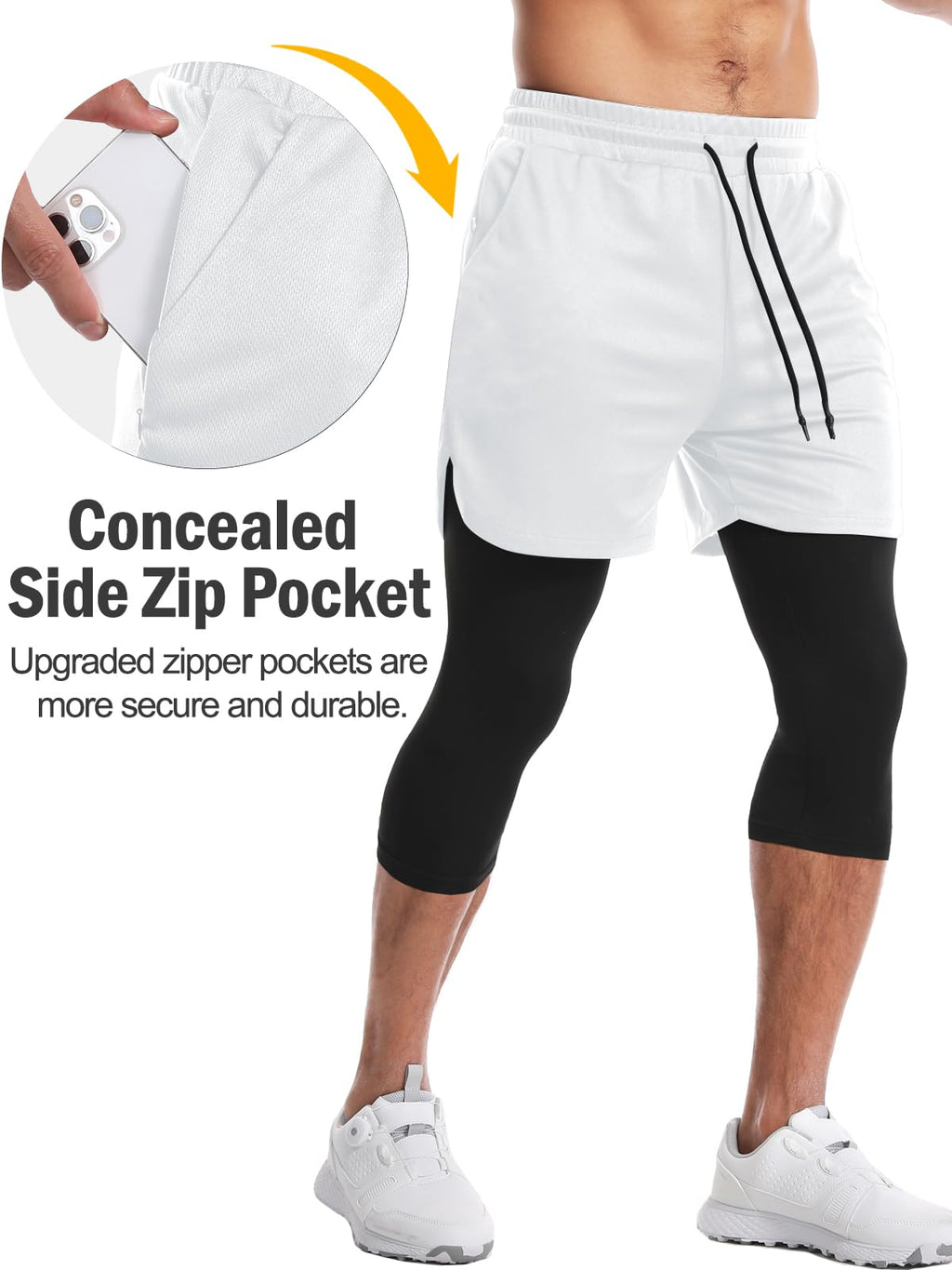 Men's 2 in 1 Running Pants, Gym Workout Compression Pants