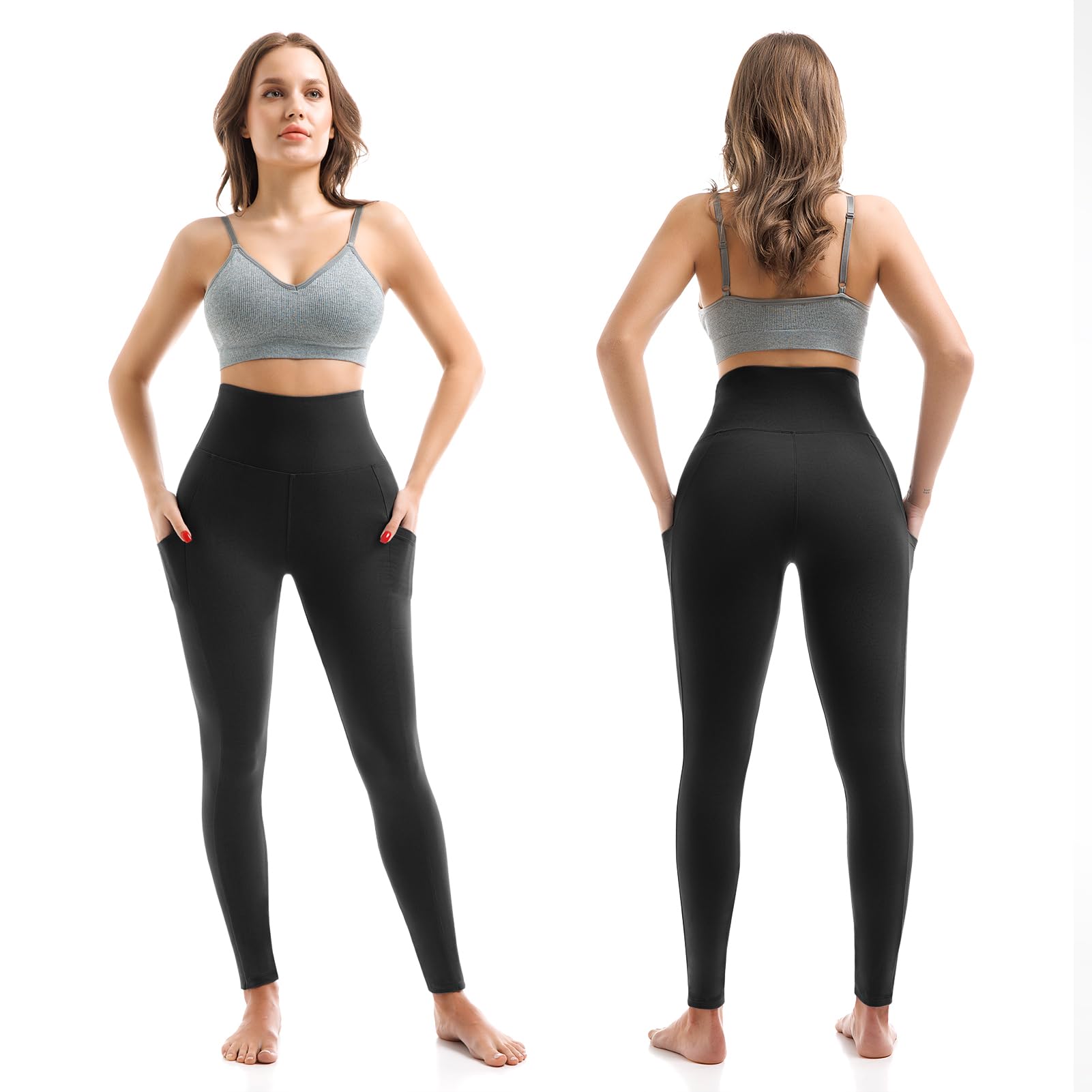 High Waisted Leggings with Pockets Women, Full Length Capri Buttery Soft Stretchy Yoga Pants