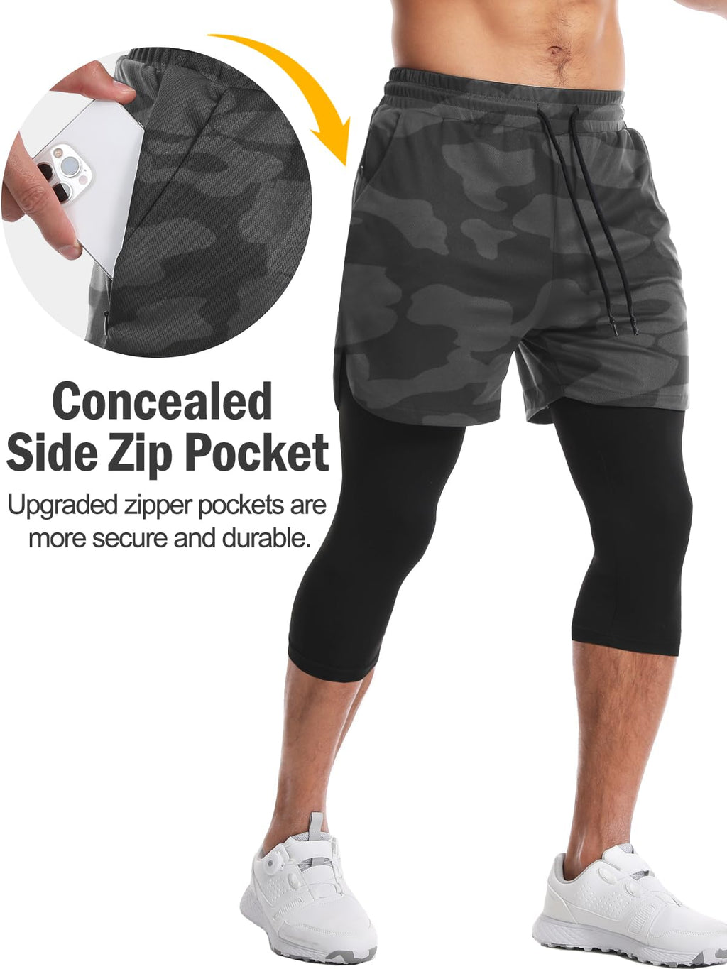 Men's 2 in 1 Running Pants, Gym Workout Compression Pants